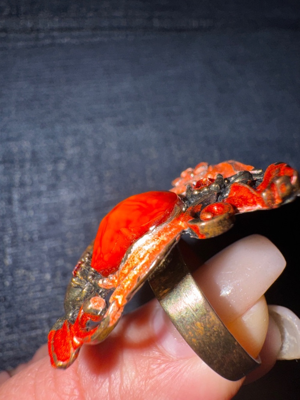 Vintage💫 Bold Orange Stone Statement Adjustable Ring - One Size - Picture 10 of 13